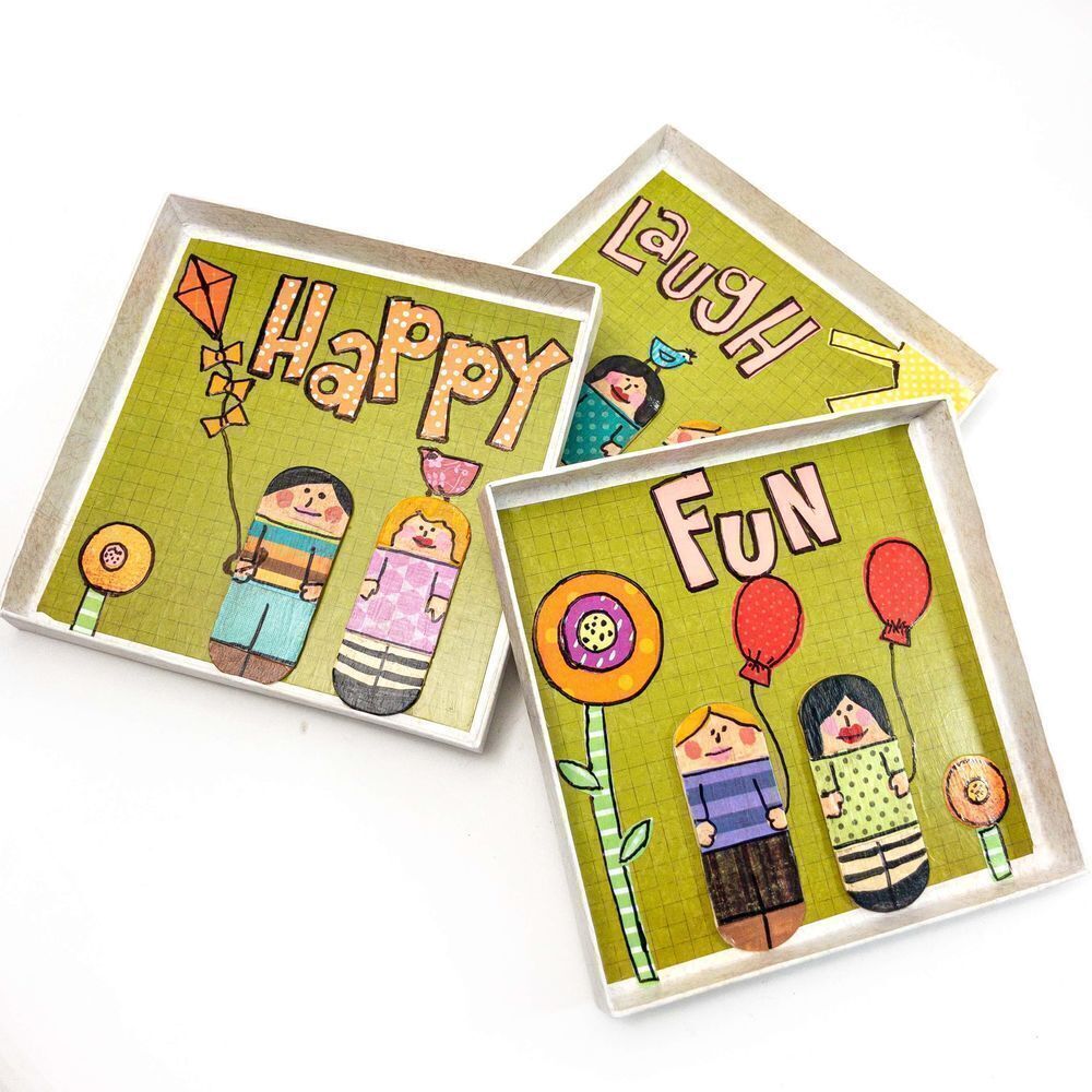 Handmade Paper Collage Art - Laugh, Happy, Fun